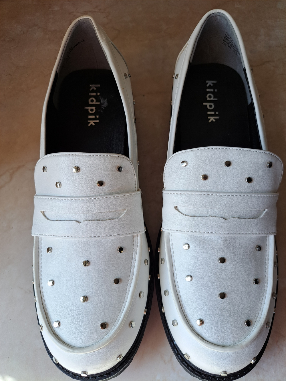 Kidpik White Studded Slip-On  Loafers